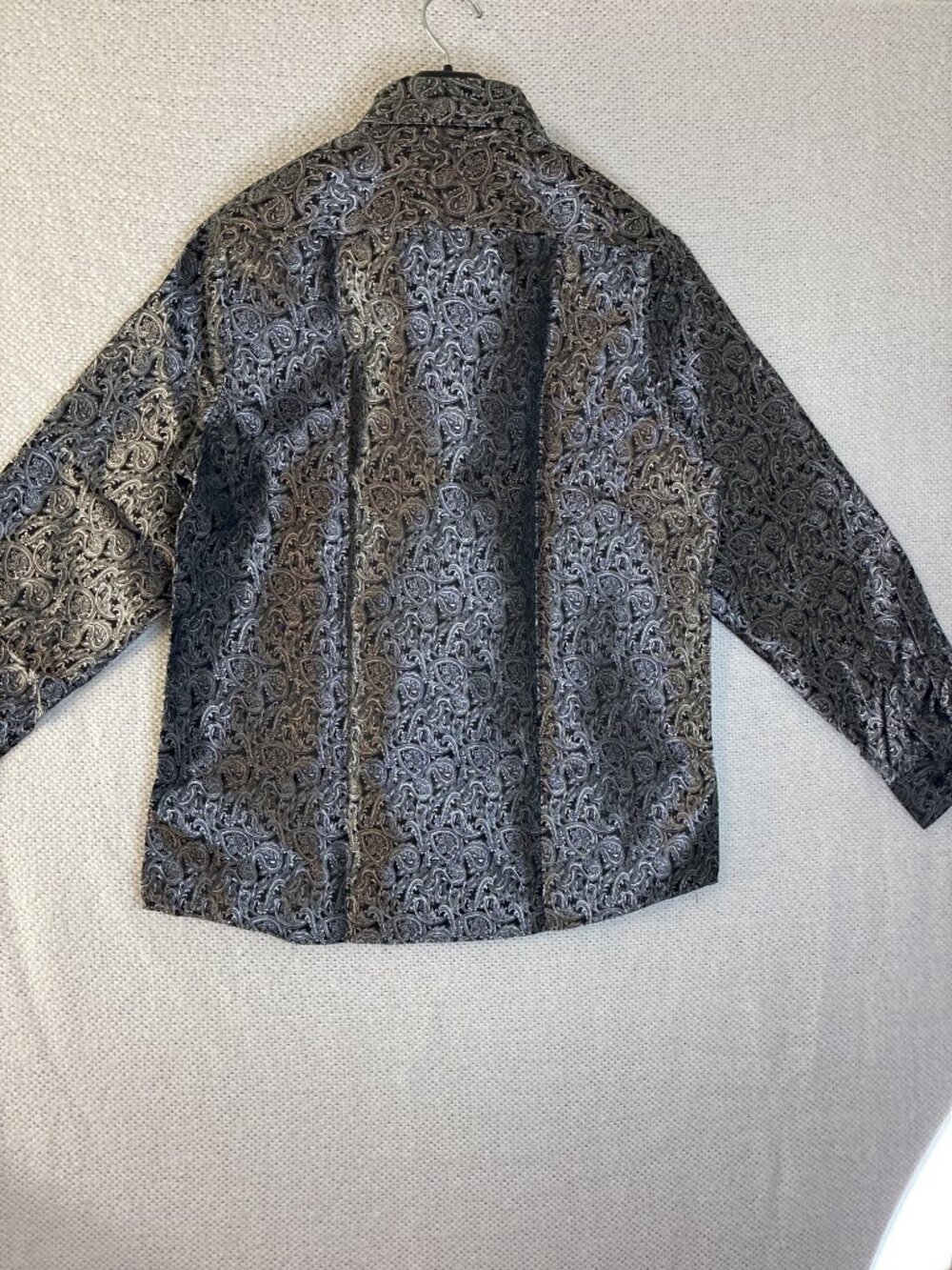 Your Ties Paisley Shirt Black Silver Satin Look Button Front Mens Large Prom - Picture 10 of 10